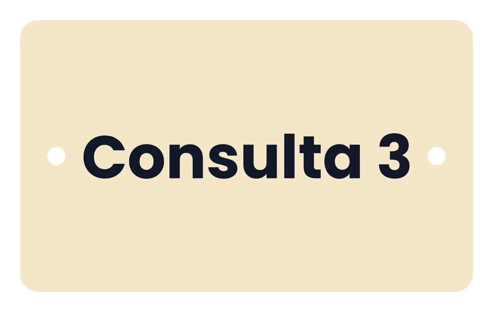 SVG de una placa de pared de 100 × 60 mm color crema con el texto «Consulta 3» en negro y dos agujeros para tornillos a los lados.